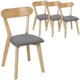 HOMCOM Set de 4 scaune de sufragerie, scaune de bucătărie, șezut căptușit cu țesătură cu aspect de in, spătar curbat, gri și lemn natural | Aosom Roma