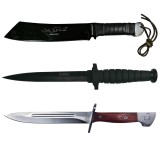 Cumpara ieftin Set 3 Cutite Rambo Colectie: Maceta Rambo IV, Cutit Rambo V, Baioneta AK47, Otel Inoxidabil, Teaca Inclusa