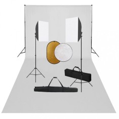 vidaXL Set studio foto cu lumini softbox, fundal și reflector