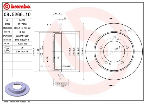 BREMBO 08.5266.10 PRIME LINE Disc frana