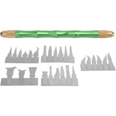 Set lame pentru reparatii electronice, BEST, BST-69A, 27 lame de precizie, maner aluminiu 13cm, verde