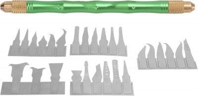 Set lame pentru reparatii electronice, BEST, BST-69A, 27 lame de precizie, maner aluminiu 13cm, verde foto