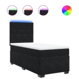 Cumpara ieftin Pat box spring cu saltea, negru, 90x200 cm, catifea