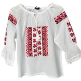 Cumpara ieftin Ie traditionala alba pentru fetite cu motiv geometric rosu - ITF31