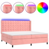 Cumpara ieftin Pat continental cu saltea &amp; LED, roz, 200x200 cm, catifea