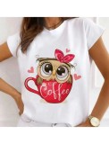 Cumpara ieftin Tricou Dama Alb Cafea si Bufnita - S(36)