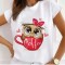 Tricou Dama Alb Cafea si Bufnita - S(36)