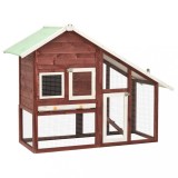 Cusca Iepuri vidaXL, 140x63x120 cm, Lemn Brad, 2 Niveluri, Cafeniu/Alb, Acoperis Impermeabil, Tava Retractabila