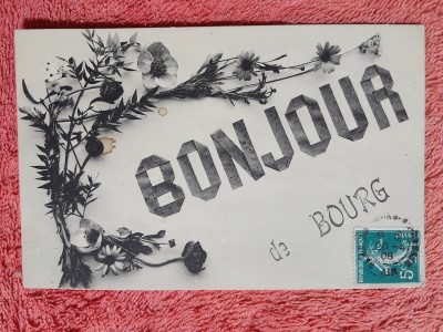Carte postala, Salutari din Bourg, 1908 foto