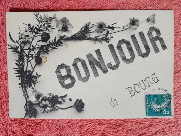 Carte postala, Salutari din Bourg, 1908