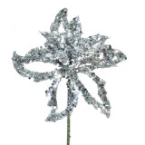 Floare Crăciun Glitter, 9x4x18 cm, Argintiu