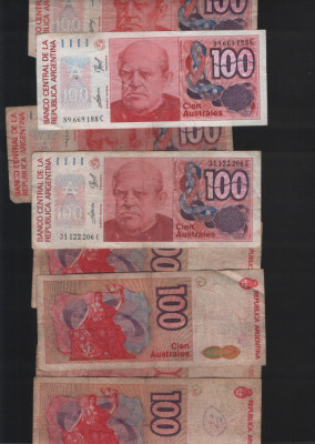 Argentina 100 australes 1985(90) VG-F-VF pret pe bucata foto