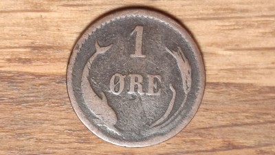 Danemarca - moneda de colectie rara! - 1 ore 1879 bronz - delfin - superba ! foto