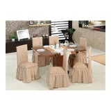 Cumpara ieftin Set 6 huse scaune cu volane din bumbac elasticizat, Bone - HEP75