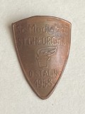 QW9 N8 81 - insigna - tematica invatamant - Scoala medie nr 6 Stefan Gheorghiu - Orasul Stalin - 1958, Romania de la 1950