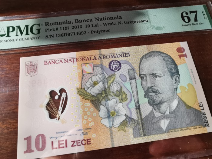 Bancnote 10 lei 2013, consecutive PMG 67EPQ