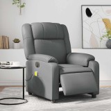 VidaXL Fotoliu de masaj electric rabatabil, gri, piele ecologică