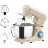 HOMCOM Robot de bucătărie 4,5 L 1300 W 6 viteze bol din oțel inoxidabil tel c&acirc;rlig paletă bej | Aosom Romania