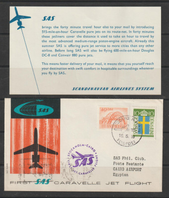 Plic Circulat Suedia 1972 ,Posta Aeriana Primul Zbor SAS , Stockholm - Cairo foto