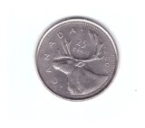 Moneda Canada 25 cents/centi 2007, stare buna, curata