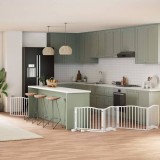 vidaXL Poartă c&acirc;ini pliabilă cu ușă, 6 panouri, alb, 480 cm, lemn plop 3155617