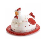 Platou ceramica alba rosie Gaina 19x16x13 cm