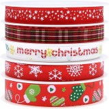 Set de 5 role de panglica de Craciun Jixista, multicolor, poliester, 25 m