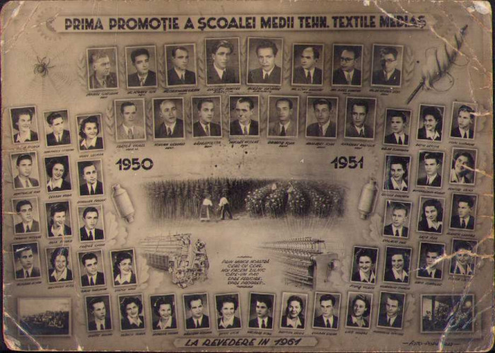 HST P245 Poză Prima promoție a Școalei Medii Tehnice Textile Mediaș 1950