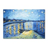 Tablou celebru pictat manual, Noapte instelata peste Ron, 100x70cm ulei pe panza, reproducere Vincent van Gogh