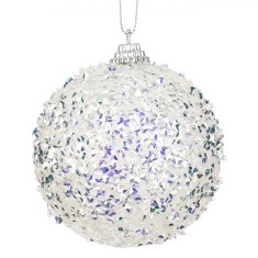 Ornament Brad Crăciun, Glob Tinsel Irizat, Spumă, Alb, 8cm
