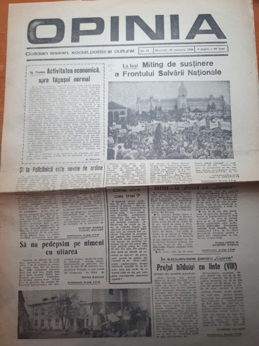 ziarul opinia 31 ianuarie 1990-mitig la iasi al frontului salvarii nationale