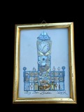 TABLOU VINTAGE LUCRAT MANUAL CU PIESE CEAS DE L. KERSH, &quot;BIG BEN LONDON&quot;, 1971