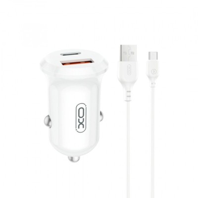 Incarcator Auto Cu Cablu USB-C XO Design CC69, 30W, 3A, 1 x USB-A - 1 x USB-C, Alb foto