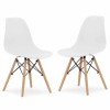 Set 2 Scaune Acerenza, Stil Scandinav cu Picioare din Lemn de Fag, Cadru Metalic, Sezut PP, Maxim 120 Kg, 46 x 54 x 82 cm, Alb