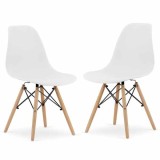 Set 2 Scaune Acerenza, Stil Scandinav cu Picioare din Lemn de Fag, Cadru Metalic, Sezut PP, Maxim 120 Kg, 46 x 54 x 82 cm, Alb