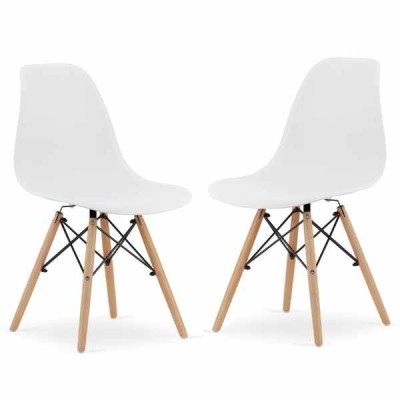 Set 2 Scaune Acerenza, Stil Scandinav cu Picioare din Lemn de Fag, Cadru Metalic, Sezut PP, Maxim 120 Kg, 46 x 54 x 82 cm, Alb foto