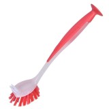 Perie din plastic Herum&reg;, pentru curatarea vaselor, cu peri rigizi si ventuza in partea inferioara, Alb / Rosu, 24 cm