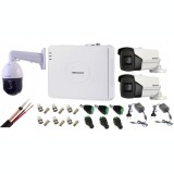 Kit supraveghere Hikvision 3 camere 1 Speed Dome TurboHD 2MP IR100m zoom25X, 2 camere 5MP ir40m full accesorii SafetyGuard Surveillance