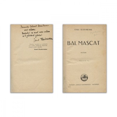Ionel Teodoreanu, Bal mascat, ediția a II-a, cu dedicație foto