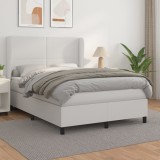 Cumpara ieftin Pat box spring cu saltea, alb, 140x200 cm, piele ecologică
