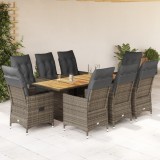 VidaXL Set mobilier grădină cu perne, 9 piese, gri, poliratan