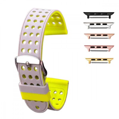 Curea silicon cu doua fete compatibila Apple Watch 10, 46mm,Gri/Galben foto