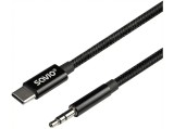 Cablu USB C tata la Jack 3.5 mm tata 1m negru textil SAVIO CL-187
