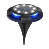 Proiector solar cu LED pentru curte eMazing, cu 4 lumini laterale RGB si 8 LED-uri frontale alb rece, rezistenta IP65, carcasa din ABS, acumulator 2V,