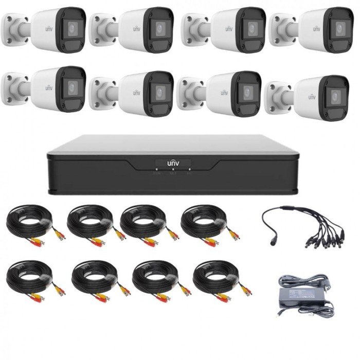 Kit supraveghere cu 8 camere 5 Megapixeli, Infrarosu 20m,Lentila 2.8mm, XVR 8 canale, accesorii, Uniview SafetyGuard Surveillance