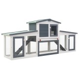 Cusca de iepuri mare exterior, gri si alb, 204x45x85 cm, lemn GartenMobel Dekor, vidaXL