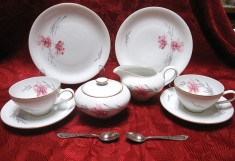 SET PORTELAN THOMAS ROSENTHAL ANUL 1957 SET MIC DEJUN CESTI CAFEA CU FARFURII SI LINGURITE ARGINTATE