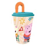 Pahar cu pai si capac, Stor, Peppa Pig, 430 ml