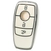 Husa Cheie Smartkey, Mercedes Benz 3 Butoane, Tpu, Model Nou, Alba cu contur silver AutoProtect KeyCars, Oem