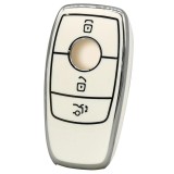 Husa Cheie Smartkey, Mercedes Benz 3 Butoane, Tpu, Model Nou, Alba cu contur silver AutoProtect KeyCars, Oem